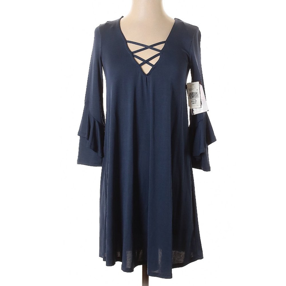 NWT Trixxi Stormy Blue Long Sleeve Criss-Cross A-Line Dress | Size XXS - Picture 3 of 13